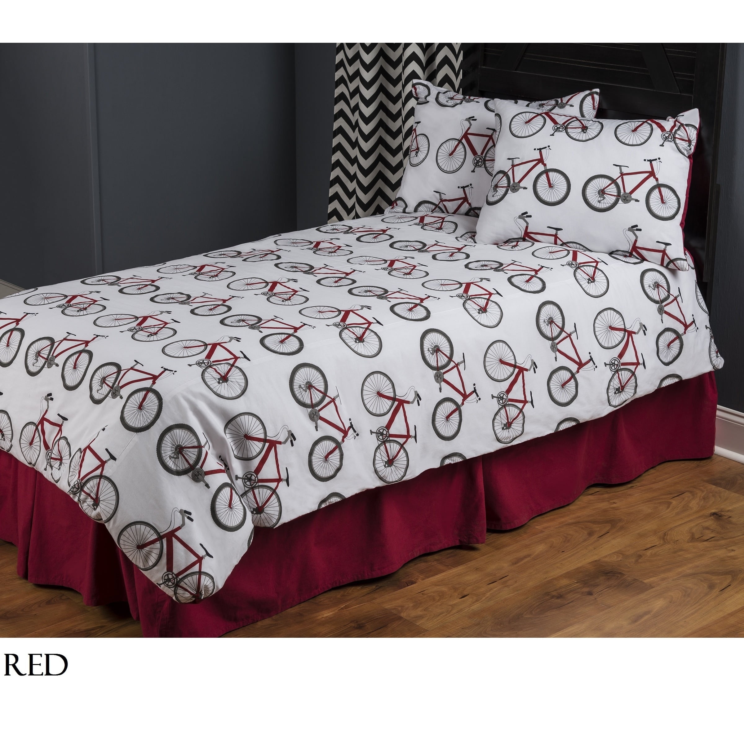 Full Red Cotton Bicycle Print Comforter Set