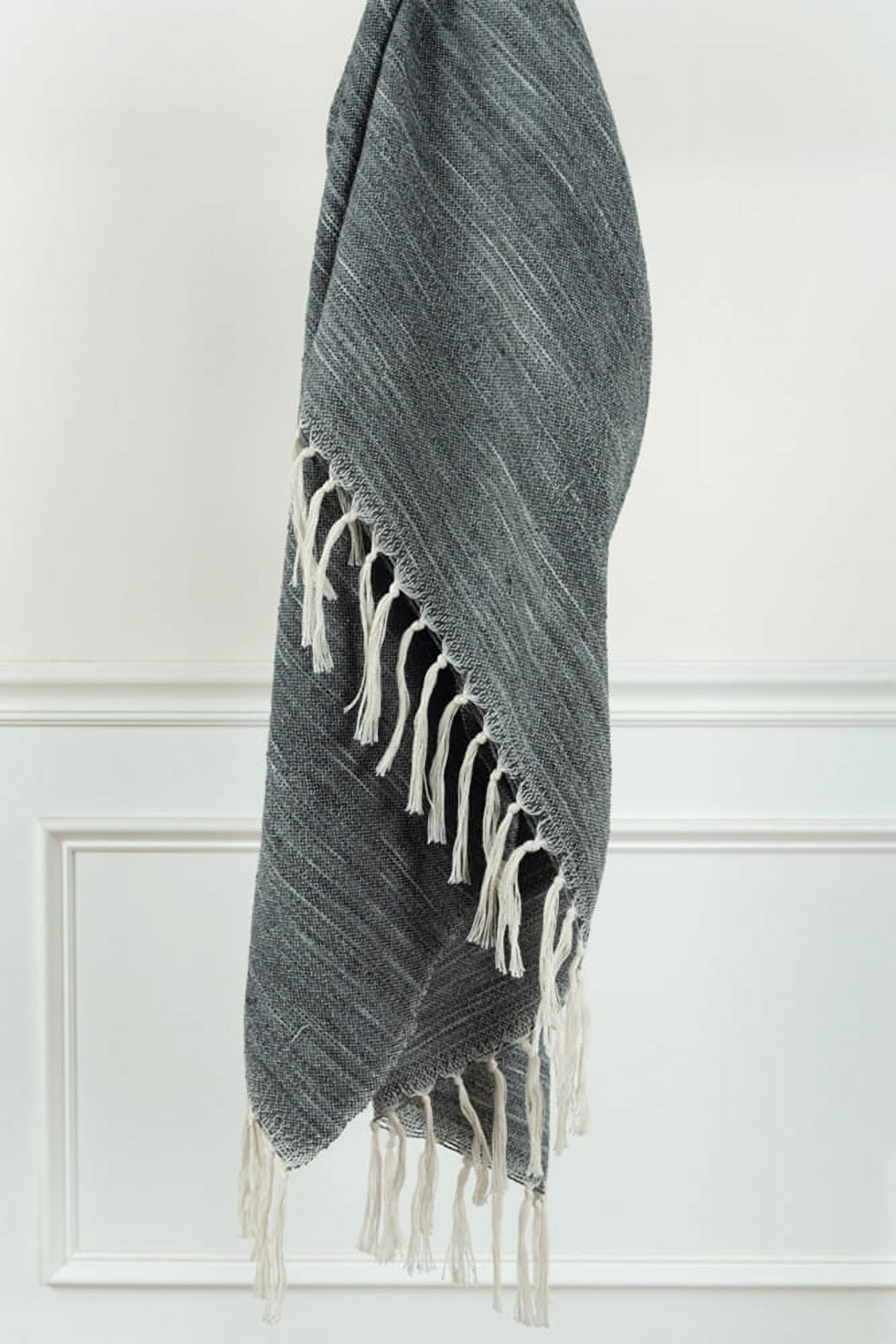 Dark Gray and White Reversible Polyester Throw Blanket