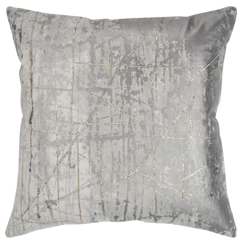 Rizzy Home Abstract Distressed Gold Cording Cotton Poly Filled Decorative Throw Pillow, 20"x20" , Silver