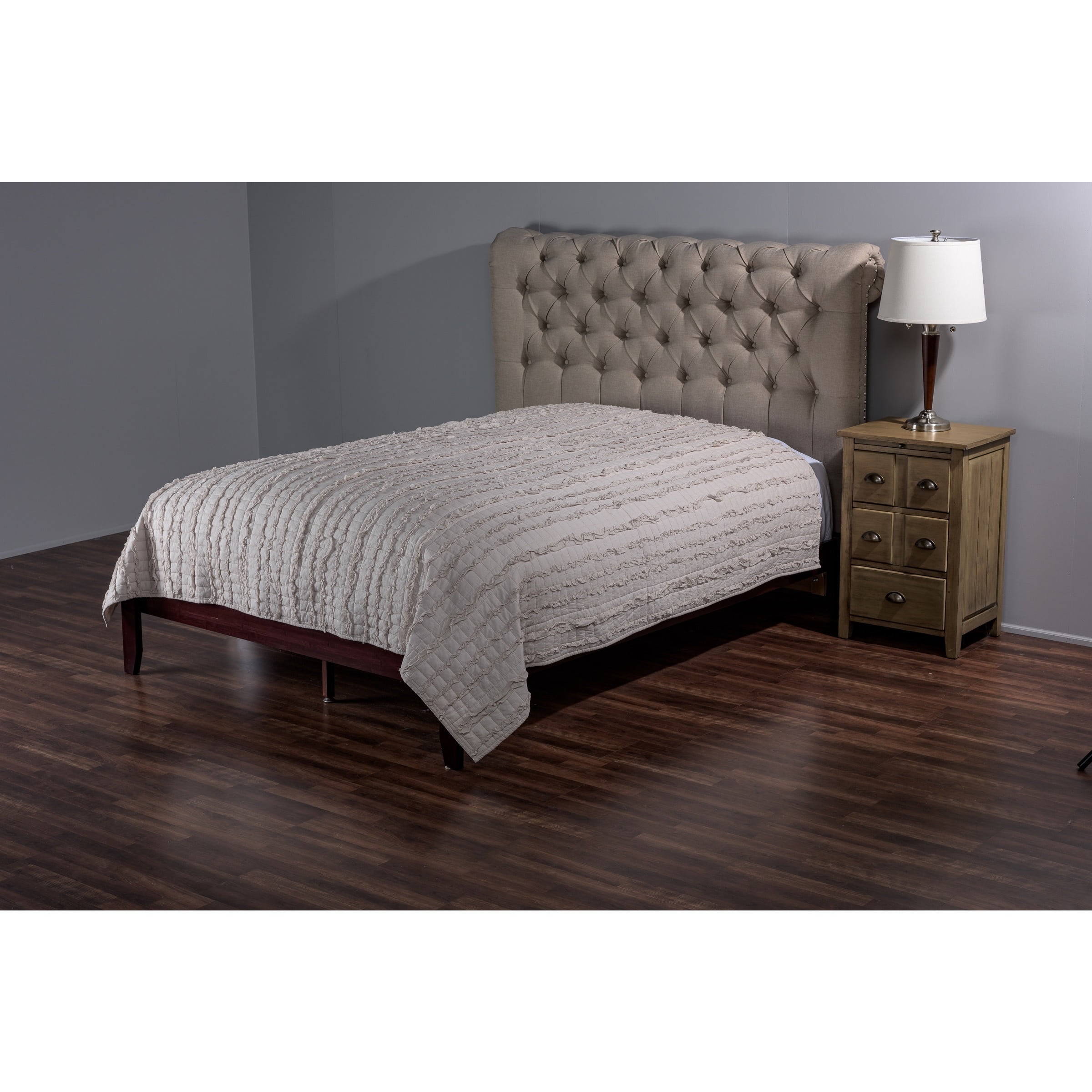 Blush Cotton King Quilt with Ruffled Voile Accents