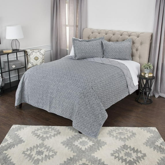 Rizzy Home BQ4528 King Sham, 20X36, Blue/Gray/Nuetral