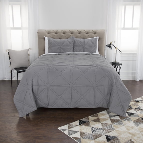 Rizzy Home Maddux Place Simpson Grey Hand Quilted Cotton 3 Piece Quilt Set - King-size