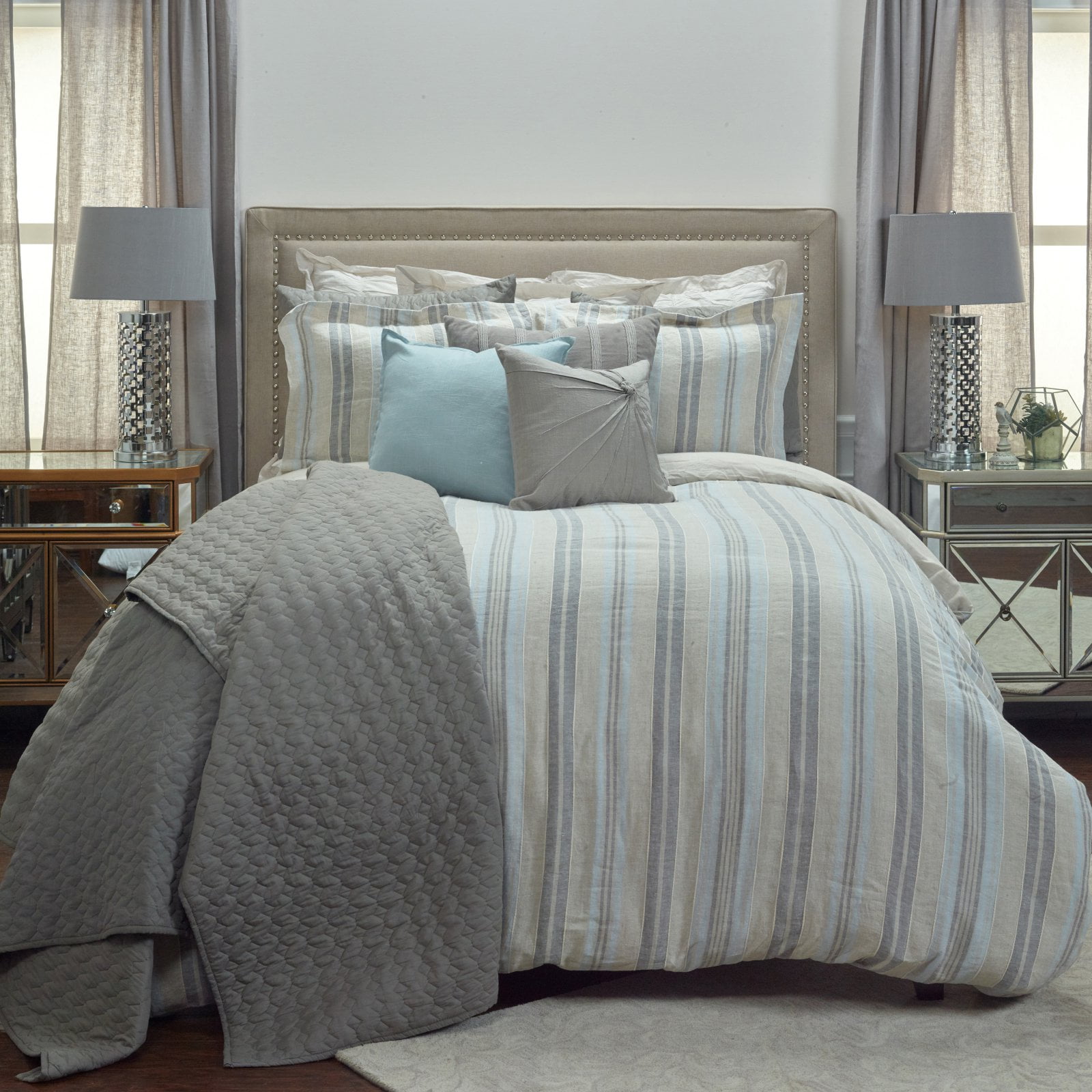 Gray Rizzy Rizzy Home BT4229 Duvet, 114X98, Gray/Blue/Neutral Gray/Blue/Neutral ...