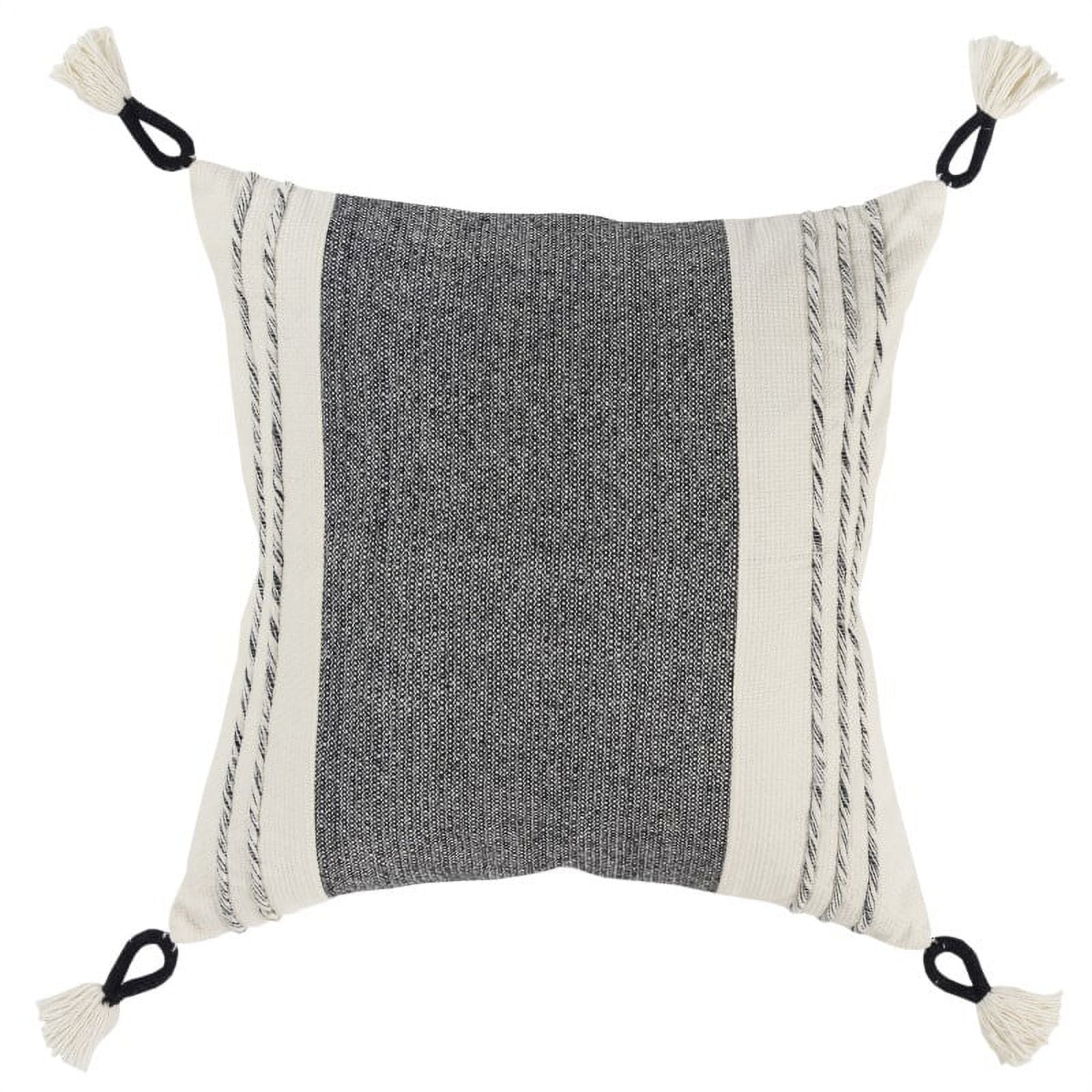 Black and White Cotton Tassel Throw Pillow 20" x 20"