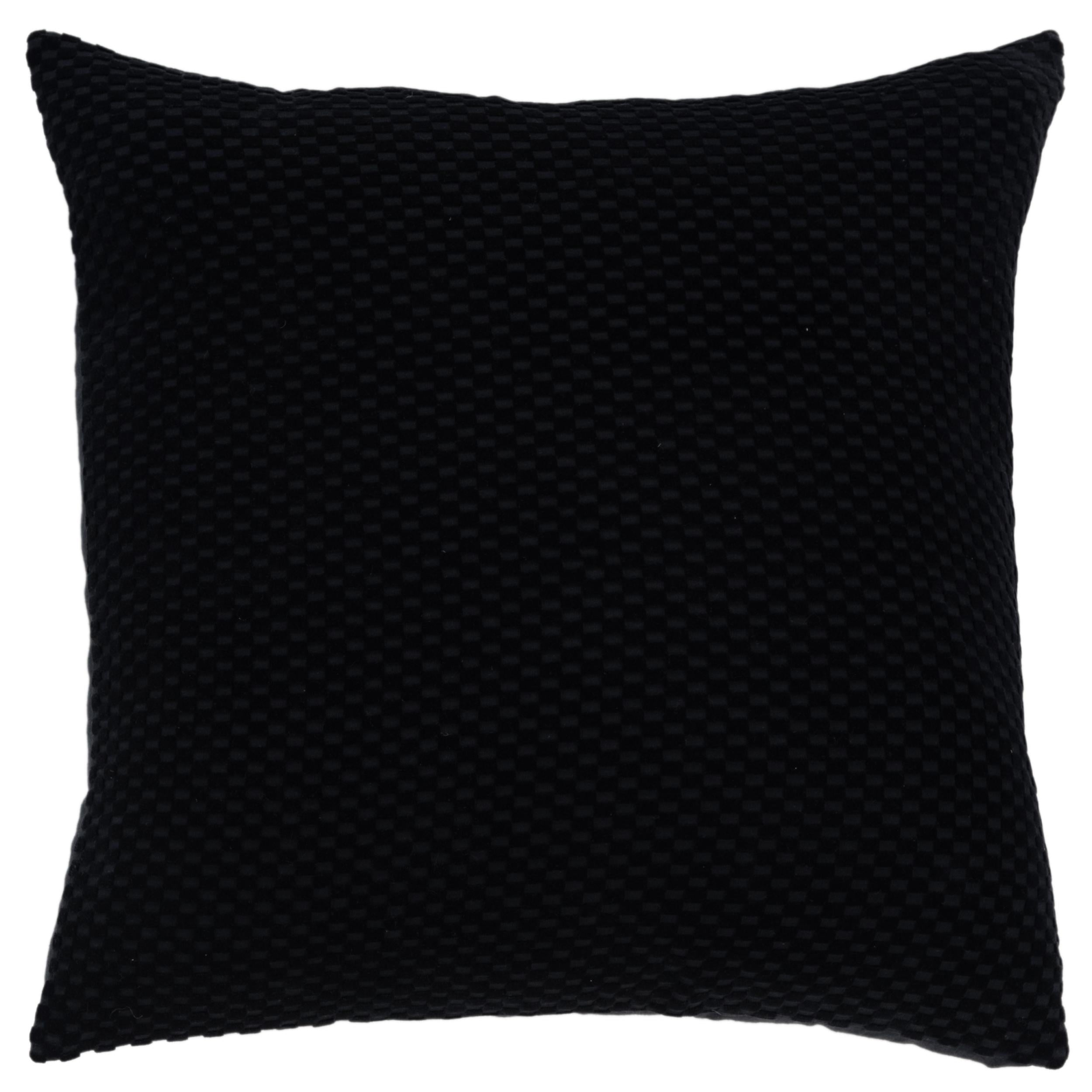 Black Cotton Textured Square Throw Pillow with Zipper