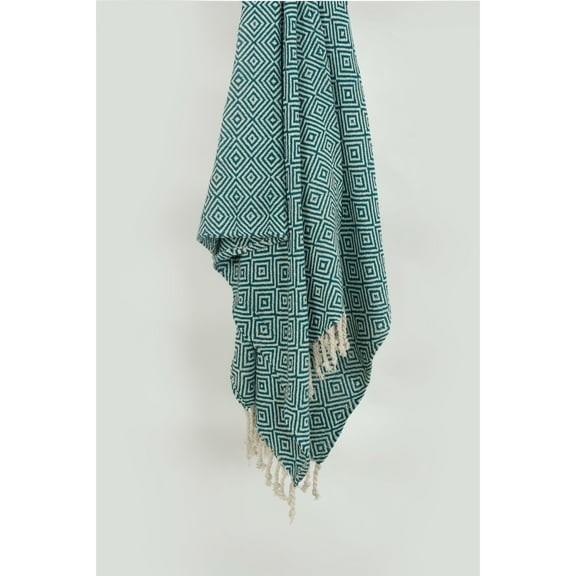 Rizzy Home  Boho Geometric Throw Blanket Teal/ Natural