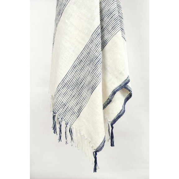 Rizzy Home Boho Stripe Woven Textured Cotton Throw Blue/Ivory