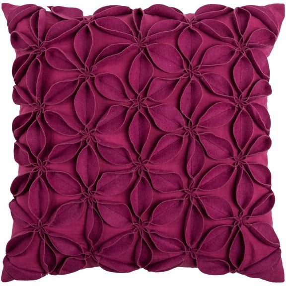 Rizzy Home Botanical Petals 18" Poly Filled Pillow w/ Magenta Wool/Cotton Cover