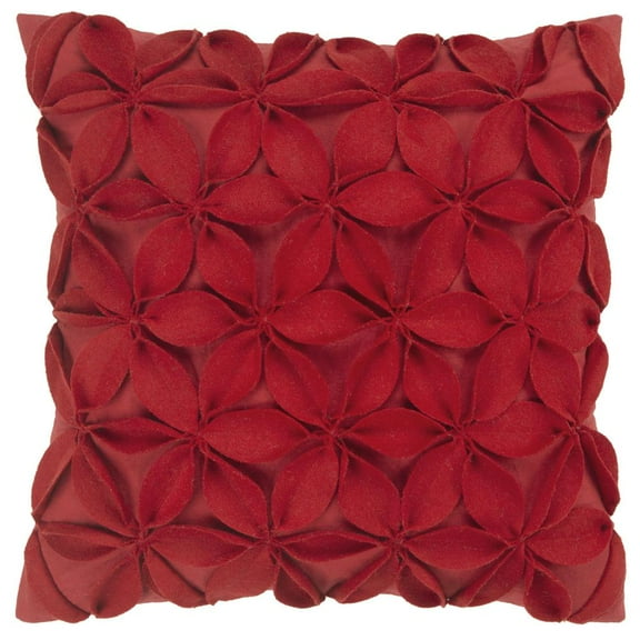Rizzy Home Botanical Petals 18" Poly Filled Pillow with Wool/Cotton Cover-Red