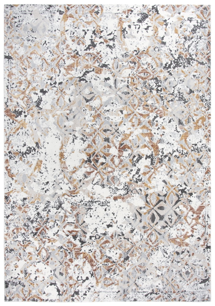 Transitional Hand-Knotted Gray and Rust Rectangular Rug 5'3" x 7'6"
