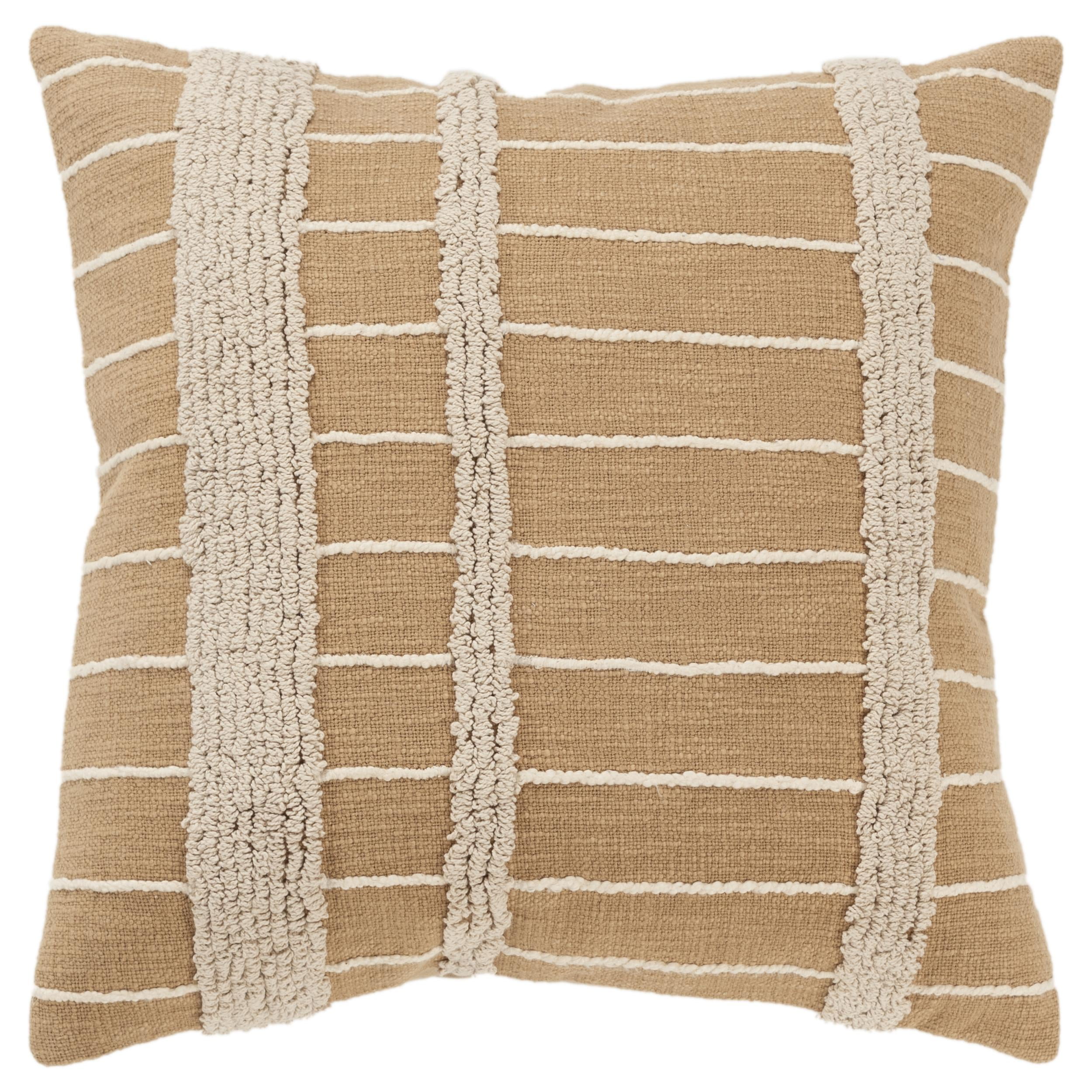 Natural Cotton Striped Woven Throw Pillow with Textured Accents