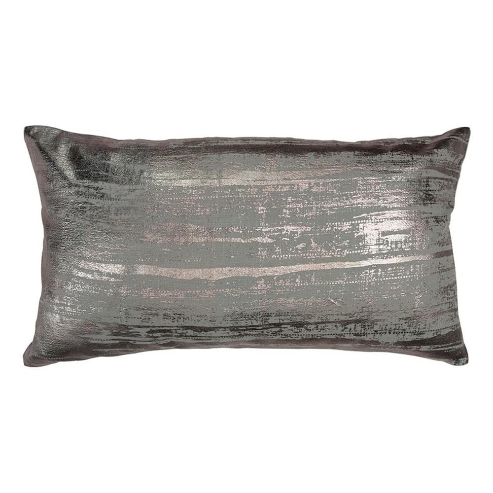 Silver Foil Printed Cotton Lumbar Throw Pillow 14" x 26"