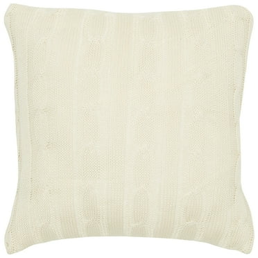 Rizzy Home Cable Knit Buttoned Back Cotton Decorative Throw Pillow, 18" x 18", Cream