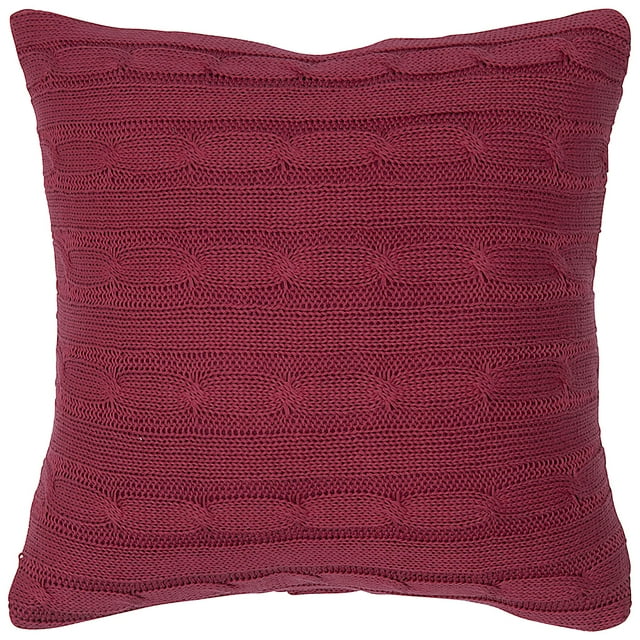 Rizzy Home Cable Knit Buttoned Back Cotton Decorative Throw Pillow, 18" x 18", Red