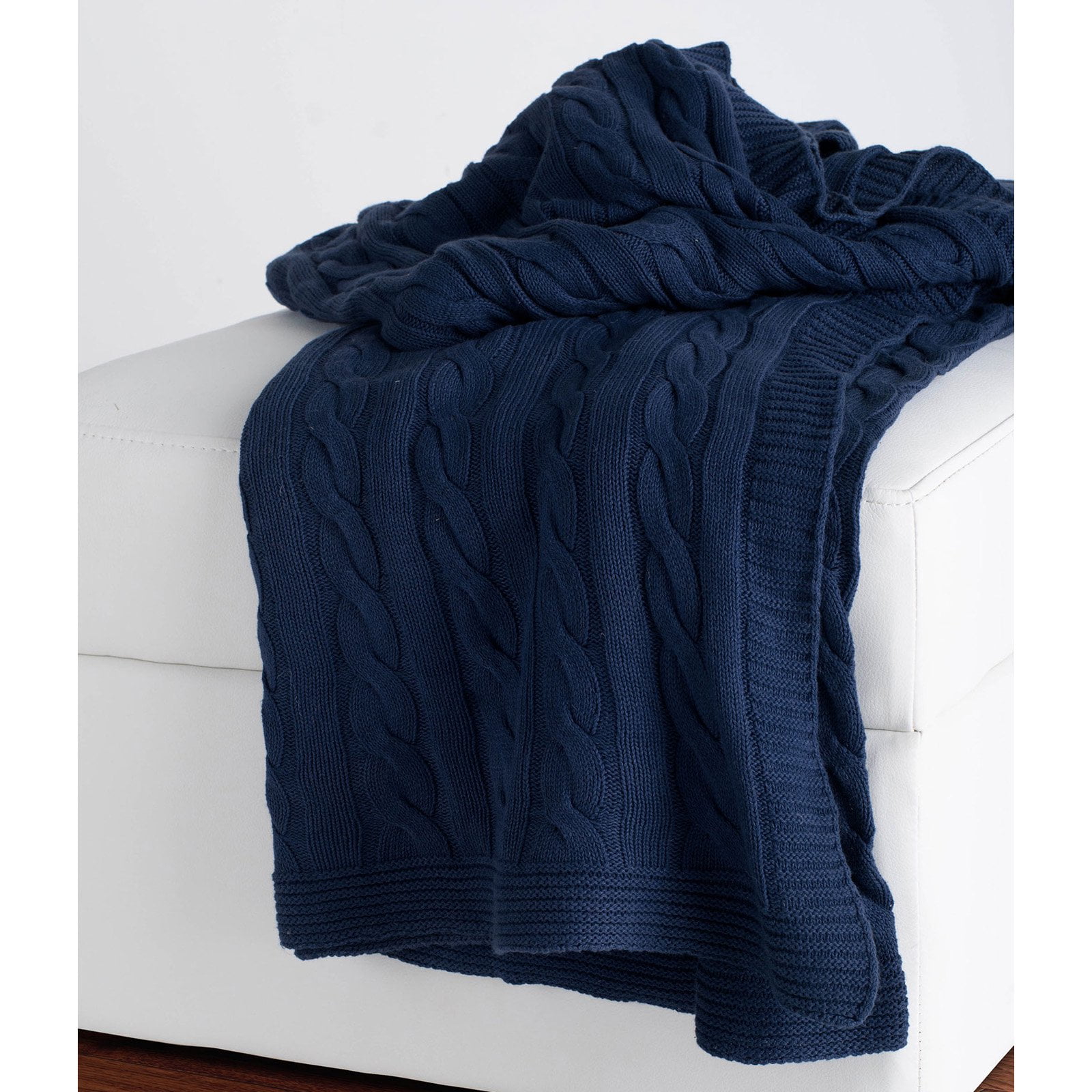 Navy Blue Cotton Knitted Reversible Throw Blanket