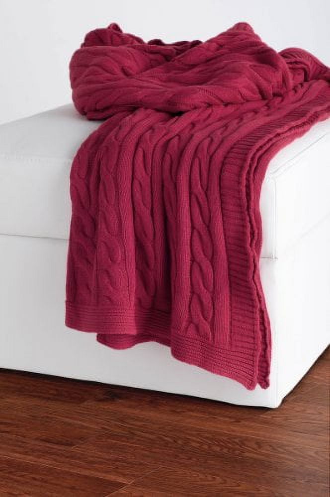 Crimson Red Cotton Cable Knit Reversible Throw Blanket