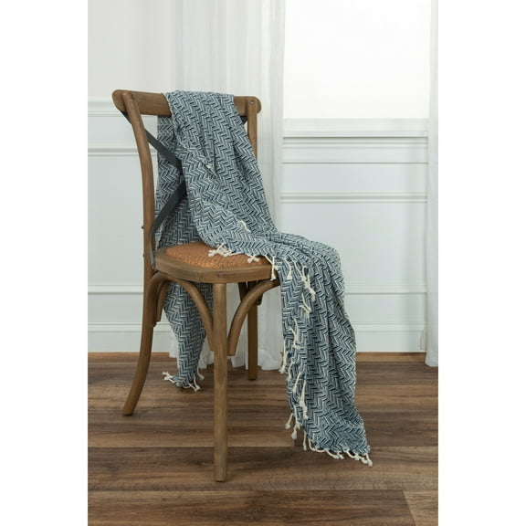 Rizzy Home  Chevron Hand Loomed Woven Throw Navy/ Natural