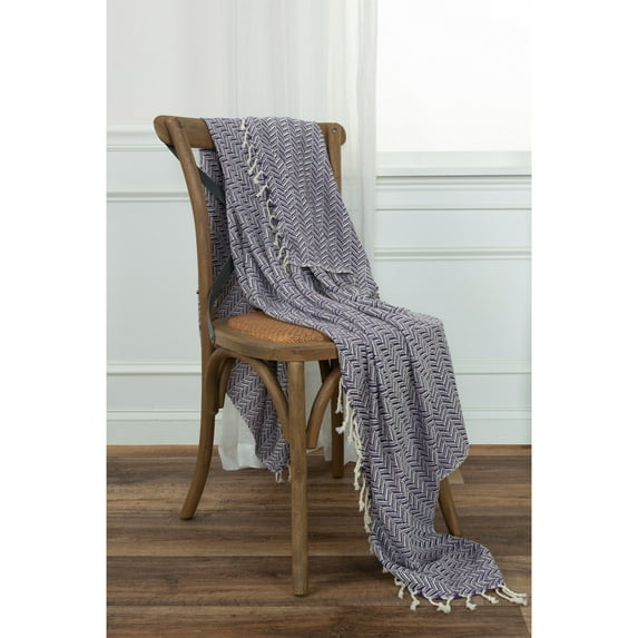 Rizzy Home Chevron Hand Loomed Woven Throw Purple/ Natural