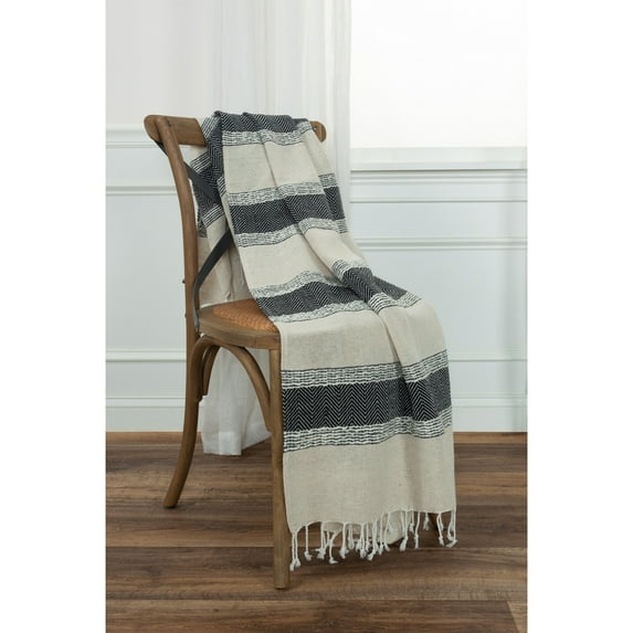 Rizzy Home Chevron Stripe Hand Loomed Cotton Throw Black/Natural