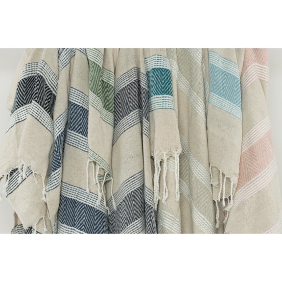Rizzy Home  Chevron Stripe Hand Loomed Cotton Throw Grey/Natural
