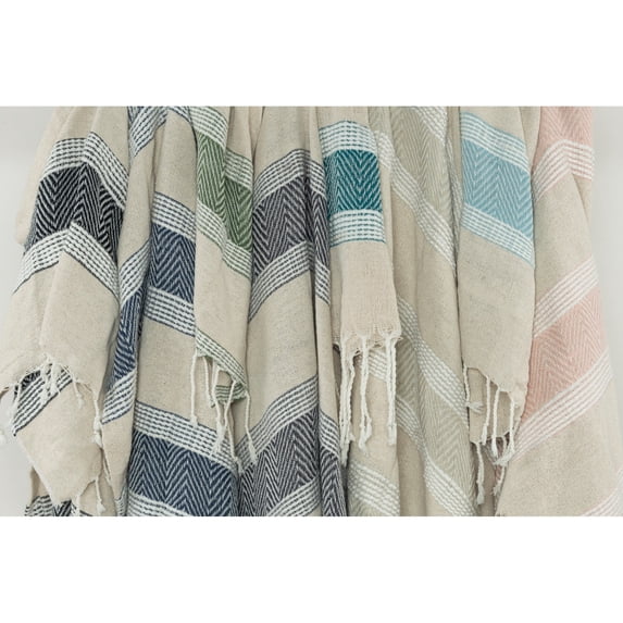 Rizzy Home Chevron Stripe Hand Loomed Cotton Throw Grey/Natural