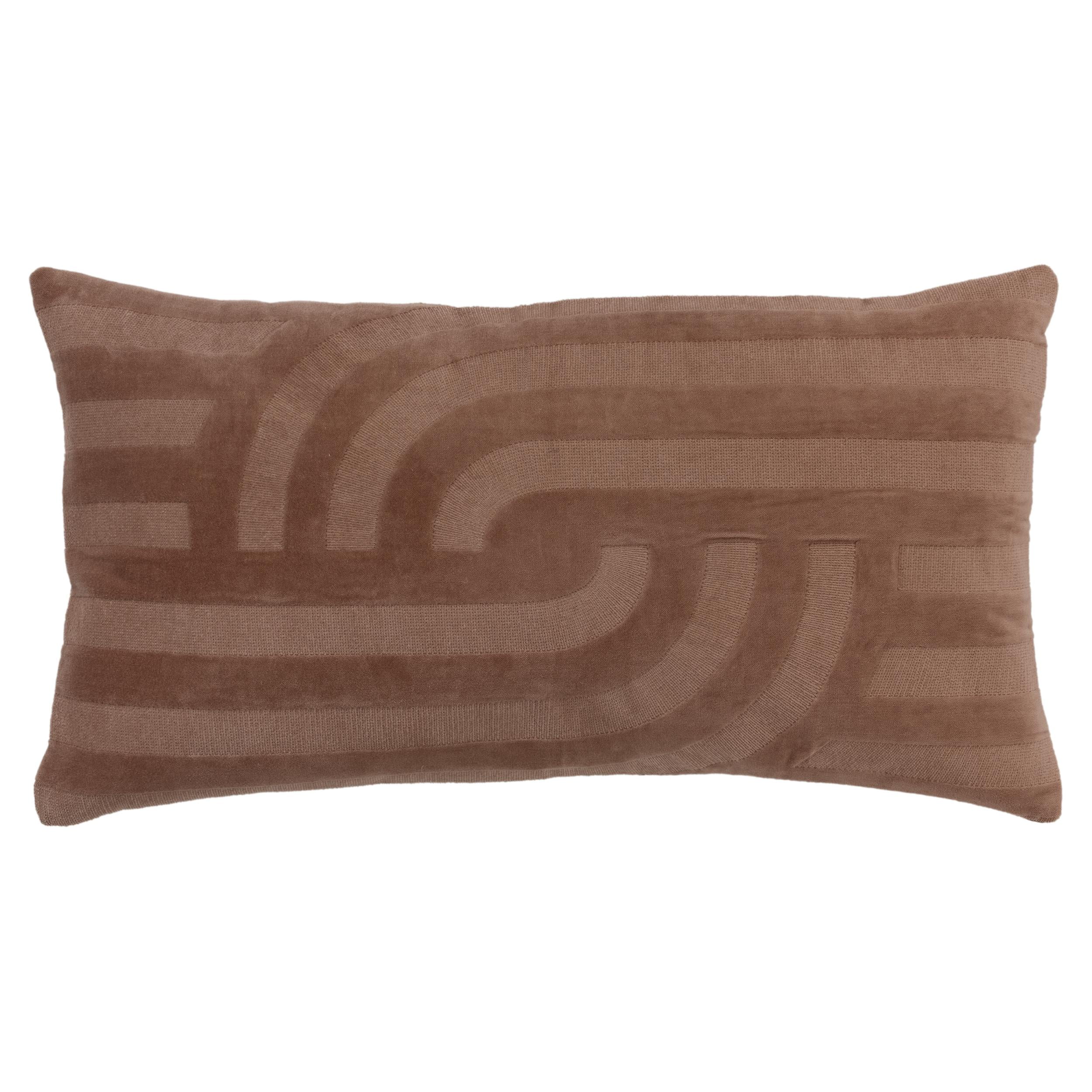 Camel Cotton Velvet Embroidered Lumbar Throw Pillow 14"x26"