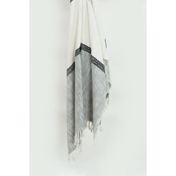 Rizzy Home Color Block with Stripes Woven Throw Grey/ Natural