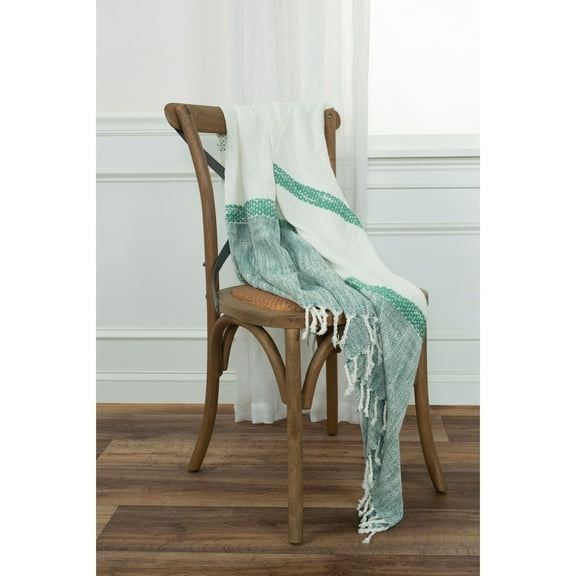 Rizzy Home  Color Block with Stripes Woven Throw Teal/Natural