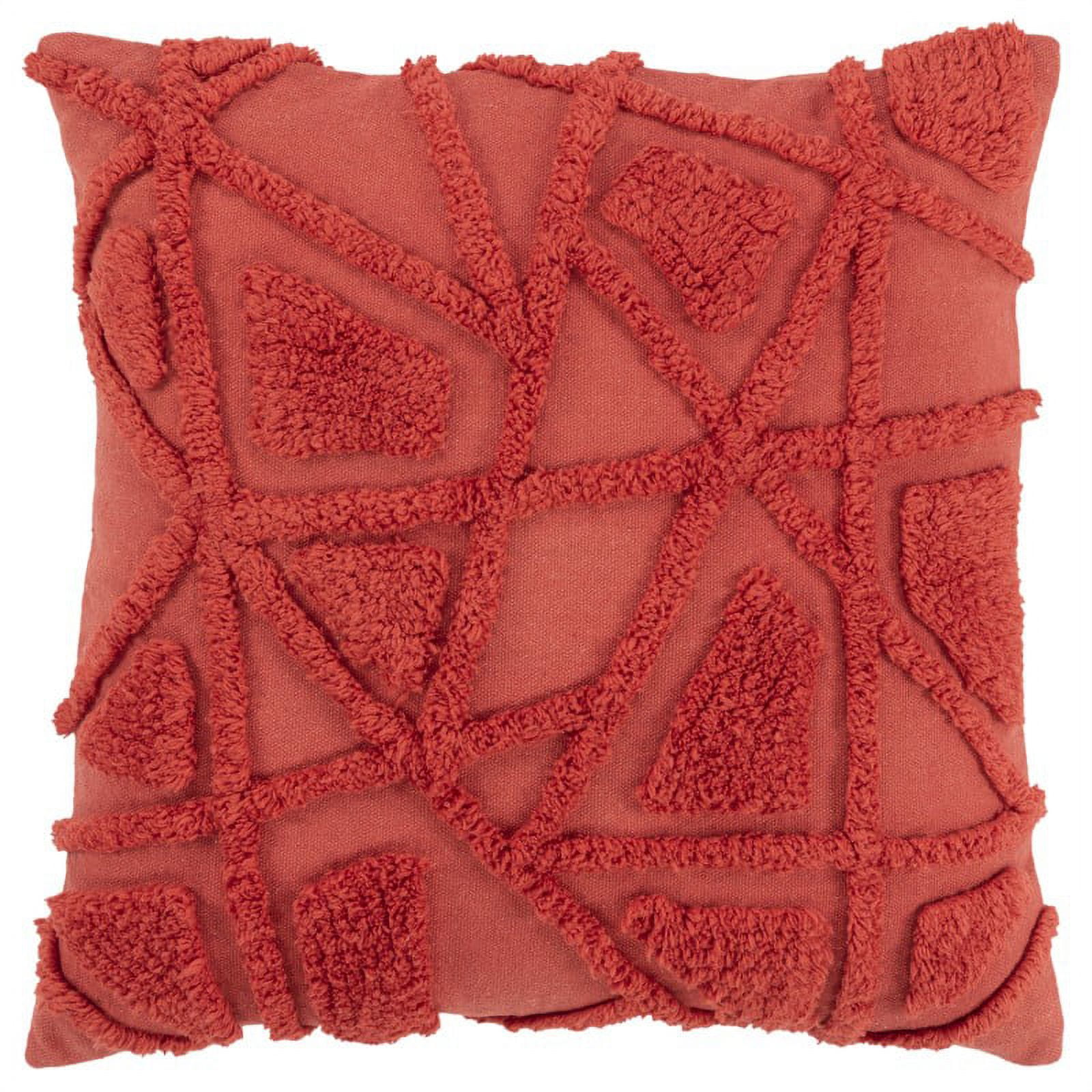 Coral 20" Square Cotton Blend Geometric Tufted Throw Pillow