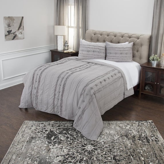 Rizzy Home Cotton 20"x26" Gray Stripe Bedding Sham