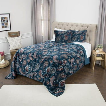 Rizzy Home Cotton 90"x92" Indigo Paisley Bedding