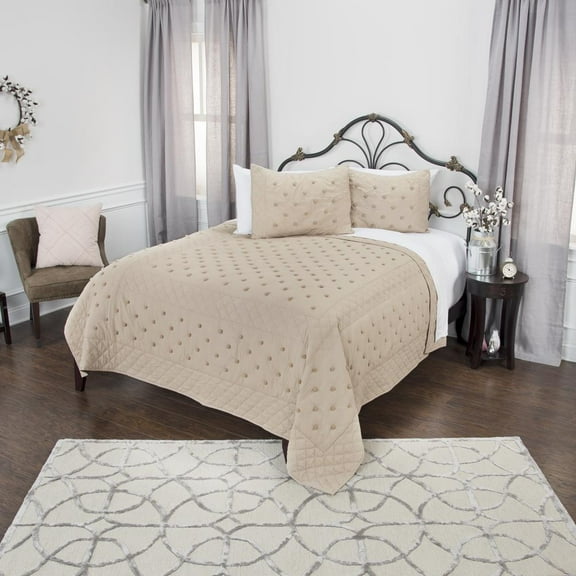 Rizzy Home Cotton 90"x92" Taupe Geometric Bedding