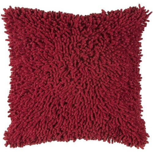 Rizzy Home Cotton Shag Solid Cotton Decorative Throw Pillow, 18" x 18", Red