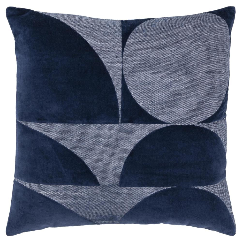 20" Navy Blue Cotton Embroidered Geometric Throw Pillow
