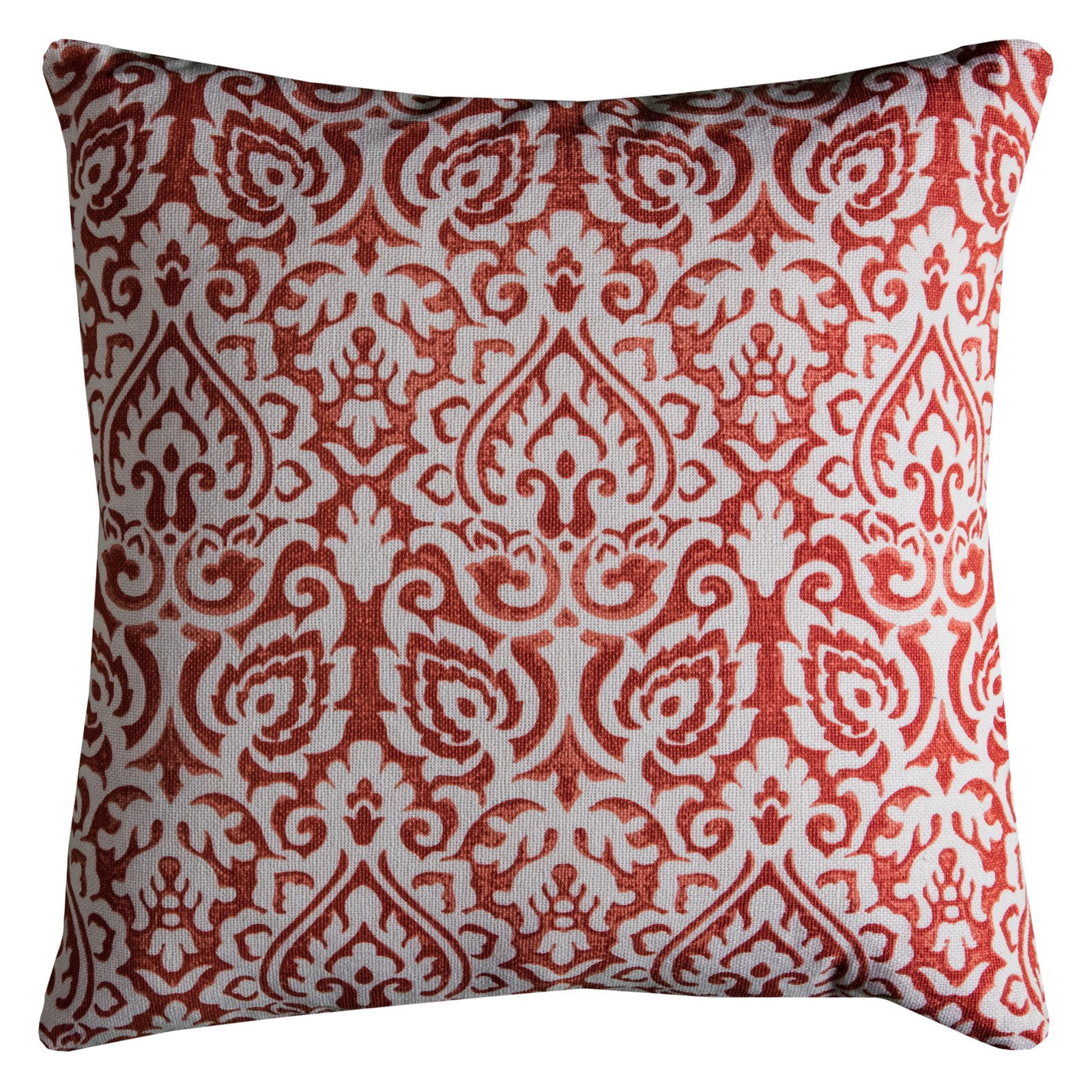 22" Orange and Natural Cotton Damask Square Throw Pillow