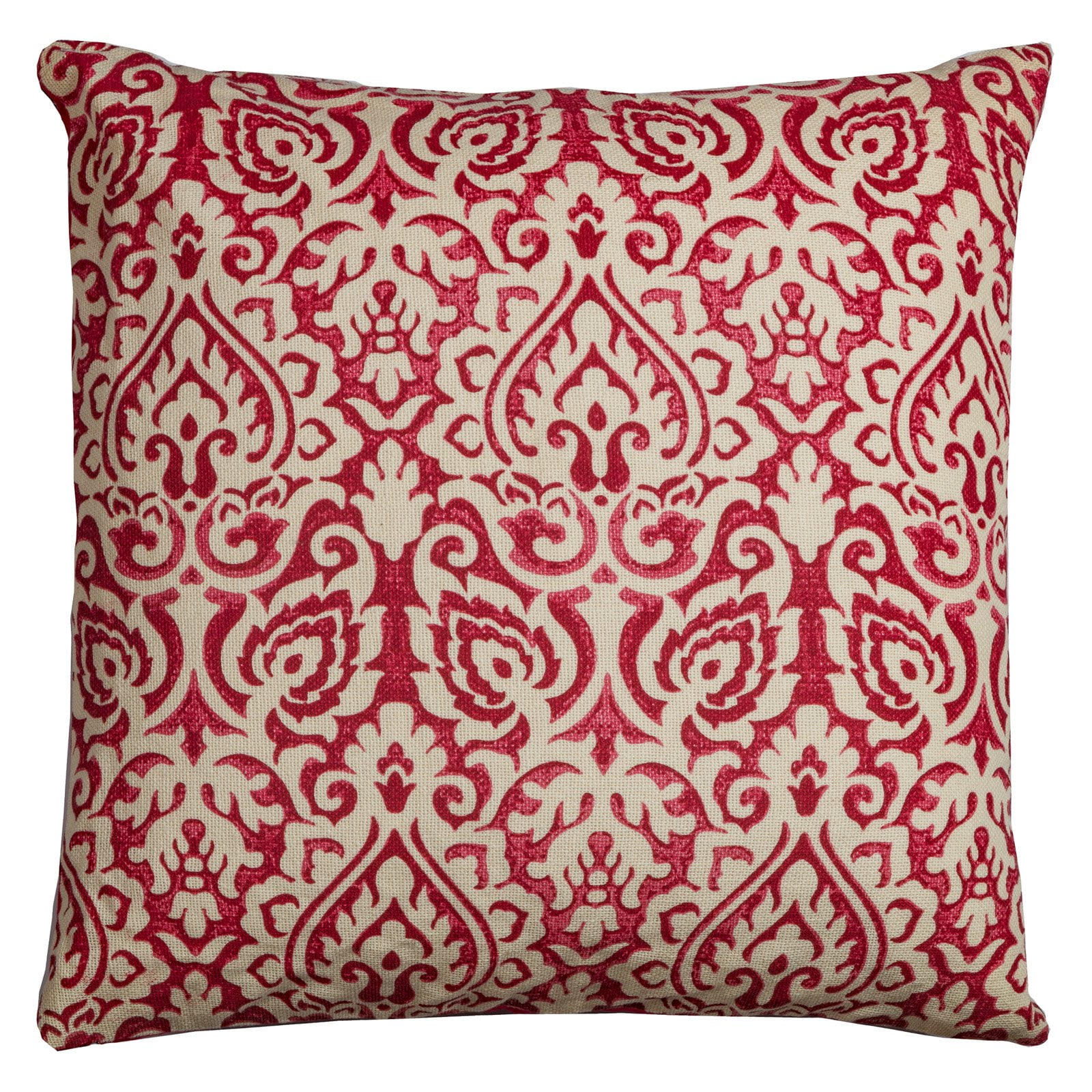 Large Crimson Damask Cotton Square Throw Pillow