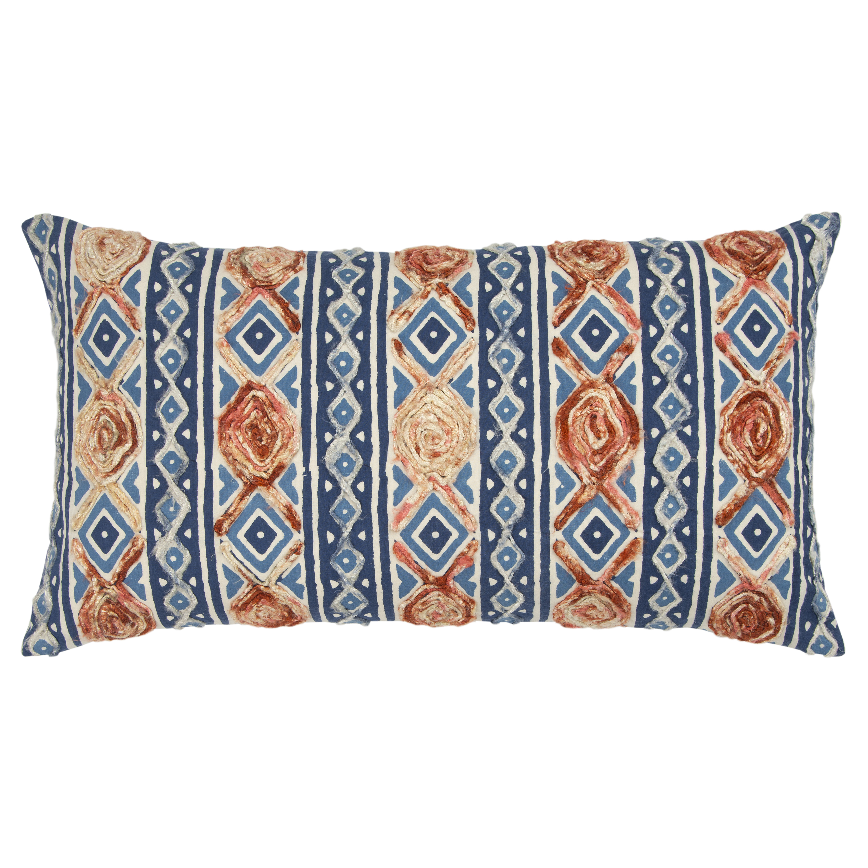 Rizzy Home Decorative Down Filled Throw Pillow Geometric 14"X26" Indigo