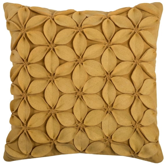 Rizzy Home Decorative Poly Filled Throw Pillow Solid Botanical Petals 18"X18" Yellow