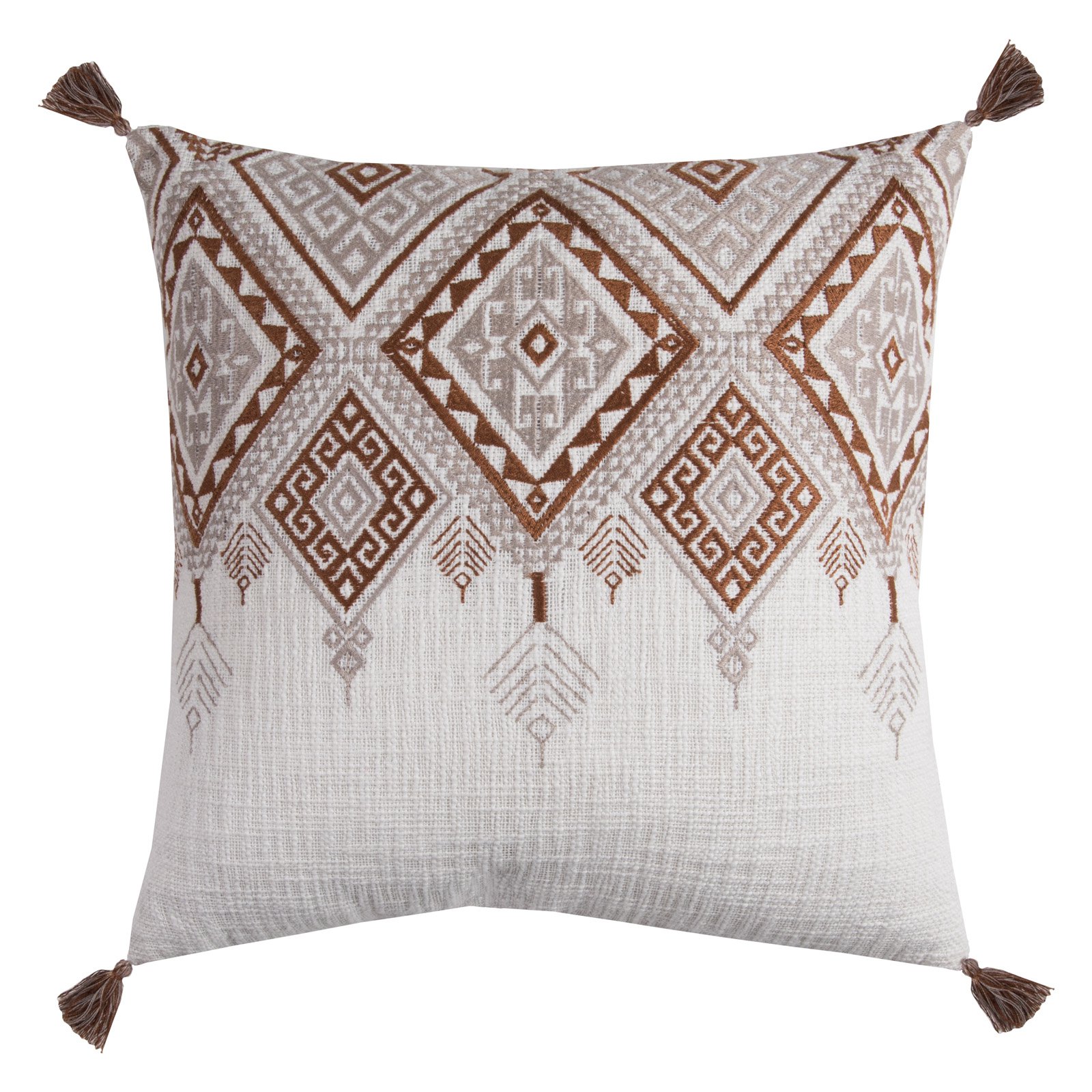 Rizzy Home Decorative Poly Filled Throw Pillow Tribal Aztek With Tassels 20"X20" Brown