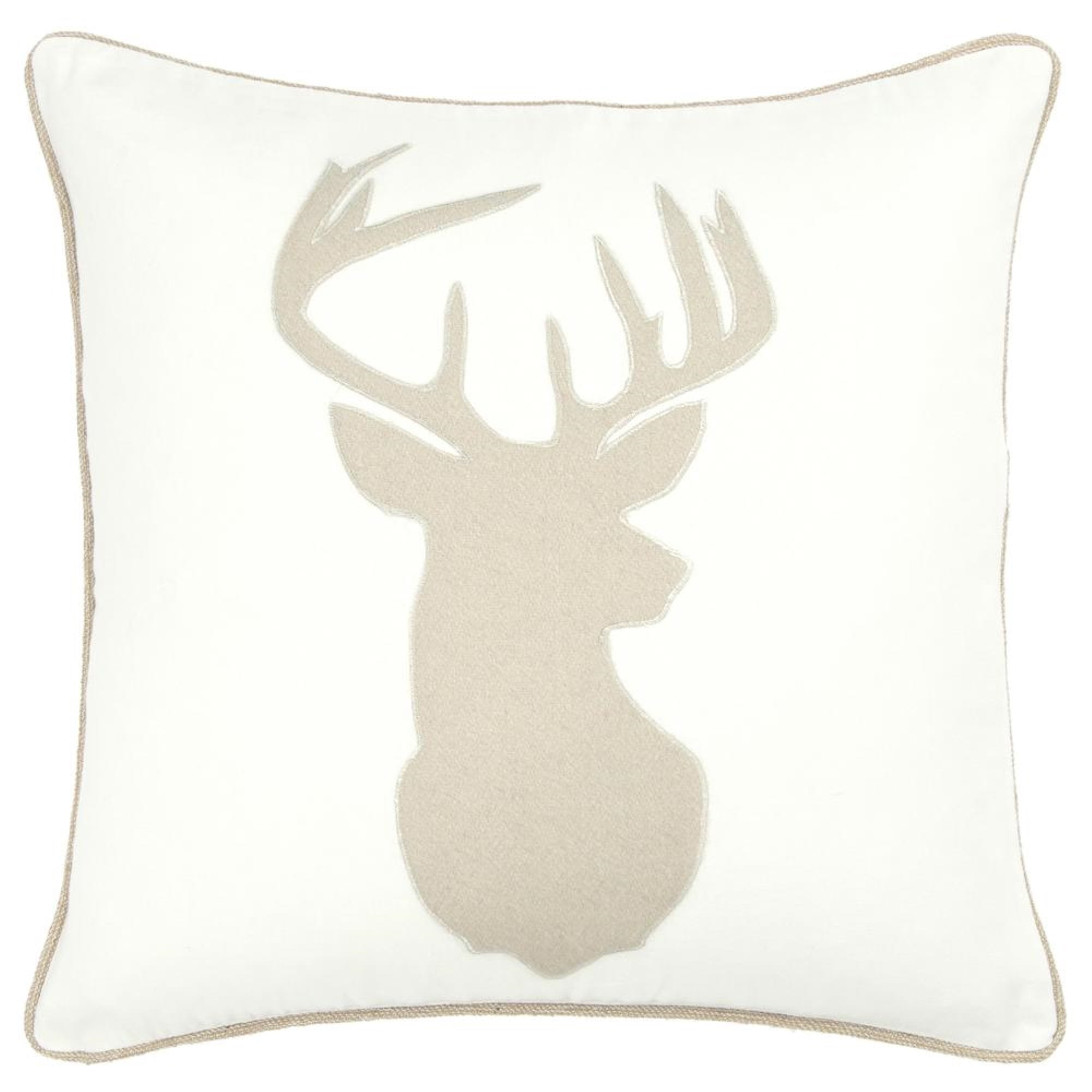 20" x 20" Light Beige Cotton Embroidered Deer Head Pillow Cover