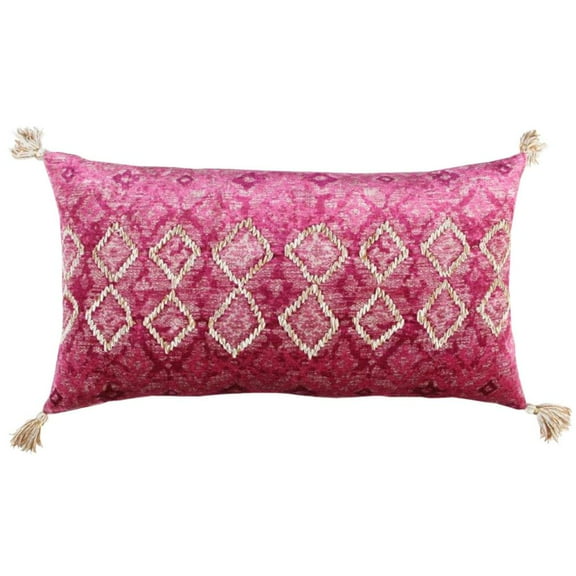 Rizzy Home Diamond 14" x 26" Poly Pillow with Cotton Viscose Velvet Cover-Pink