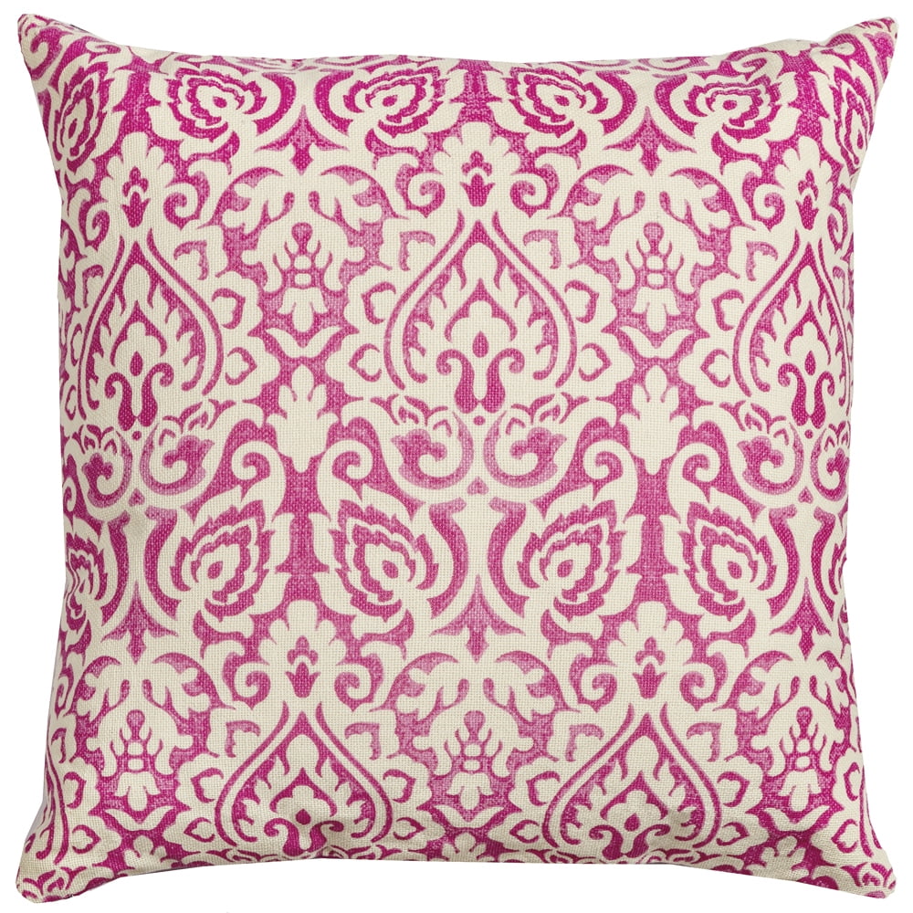 Pink and Natural Cotton Damask Print 22" x 22" Pillow Cover