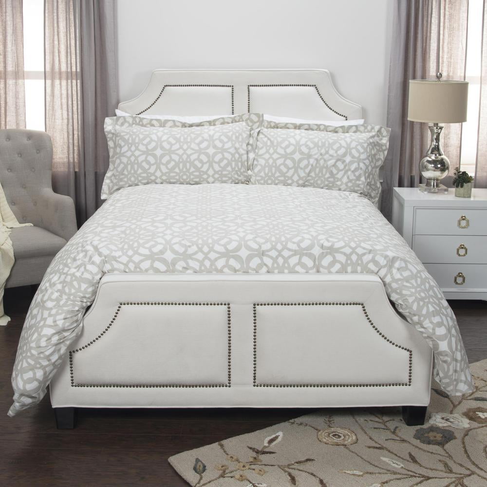 Ivory Cotton Queen Reversible Geometric Duvet Set
