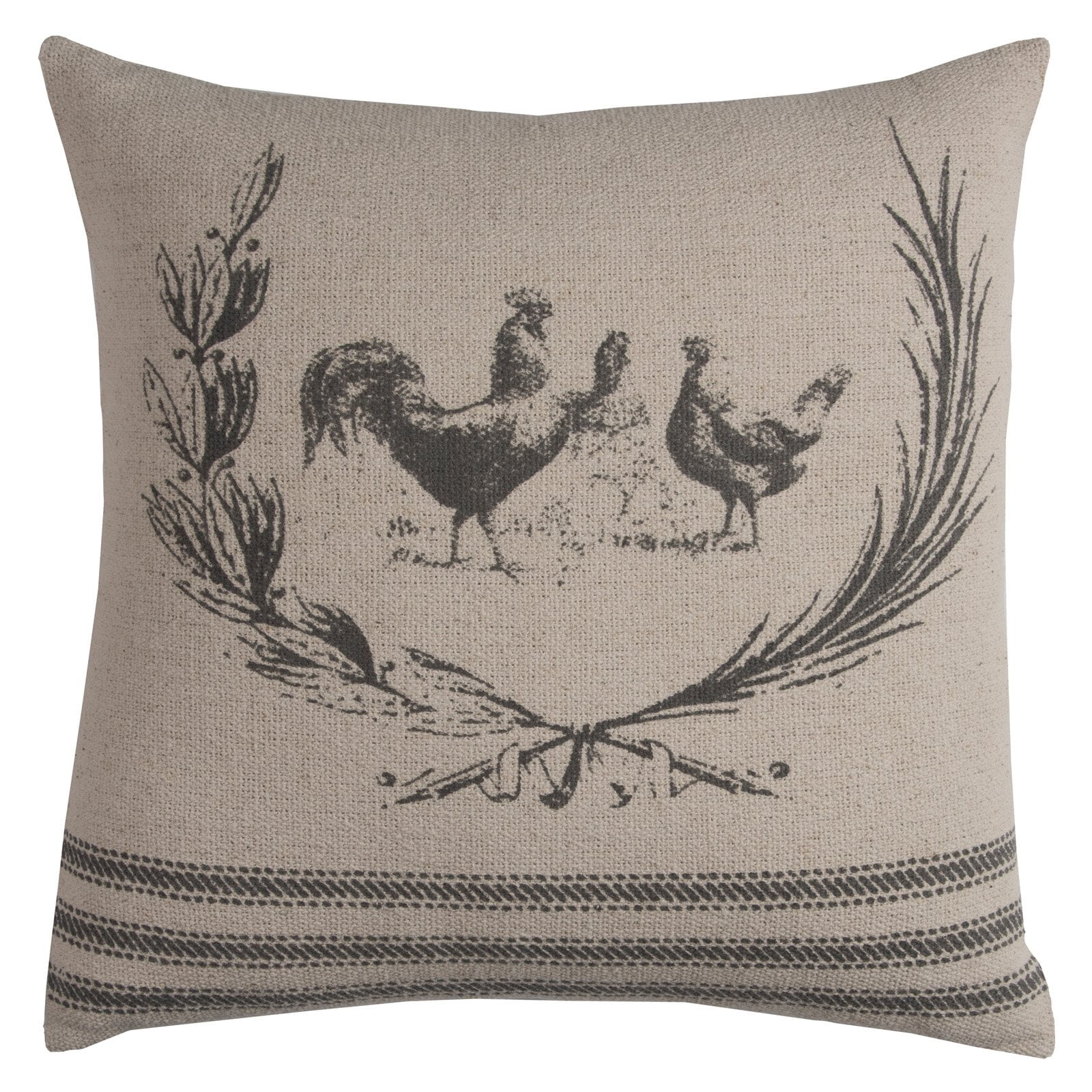 Farmhouse Rooster Gray and Natural Cotton Throw Pillow, 20" x 20"