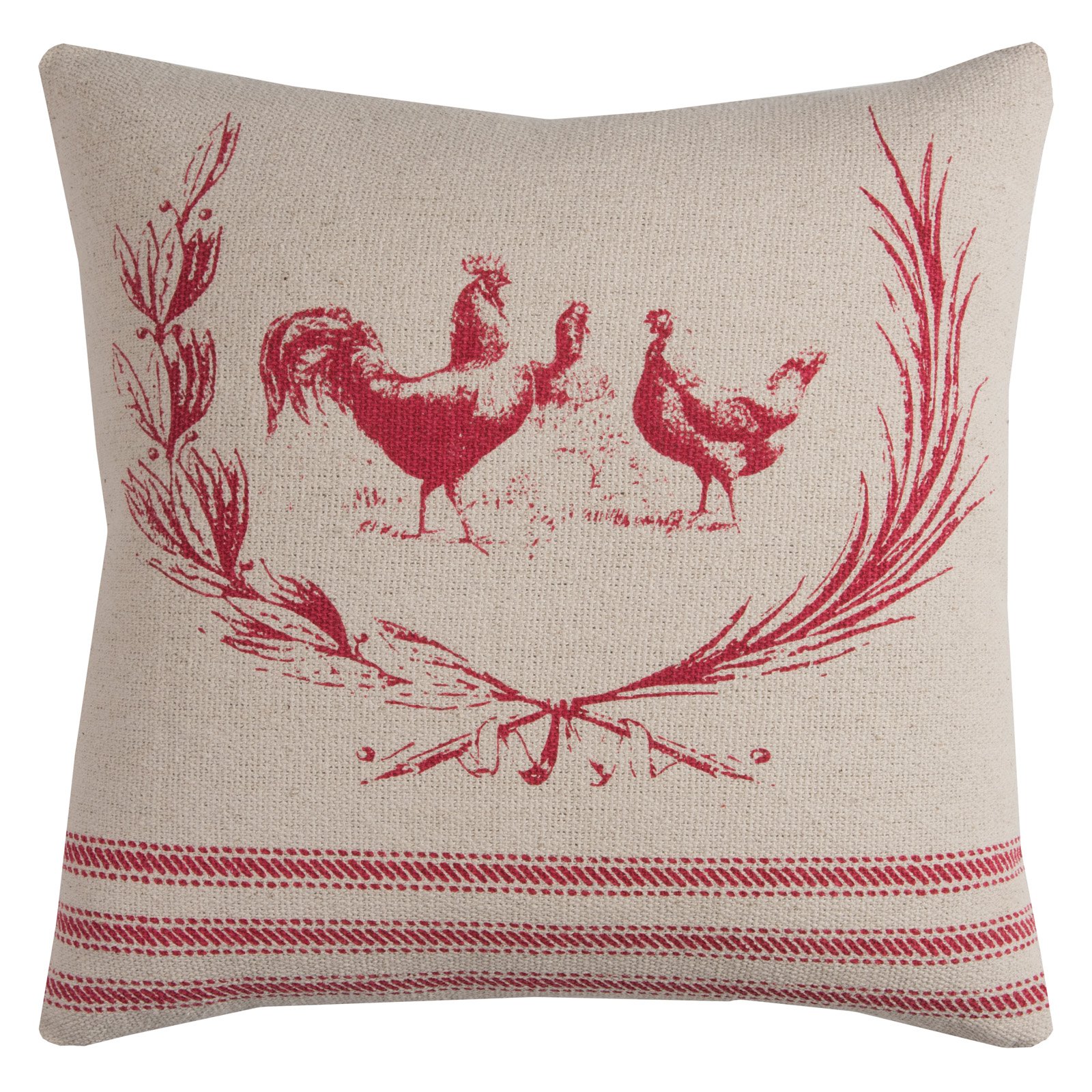 Rizzy Home Farmhouse Rooster Cotton With Zipper Closer Decorative Throw Pillow, 20" x 20", Red - image 1 of 2