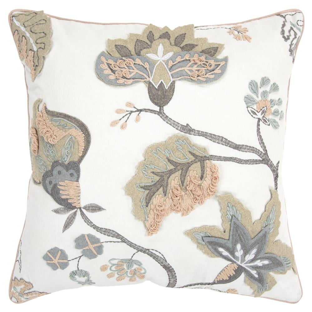Rizzy Home Floral 20" x 20" Poly Filled Pillow with Cotton Cover-White