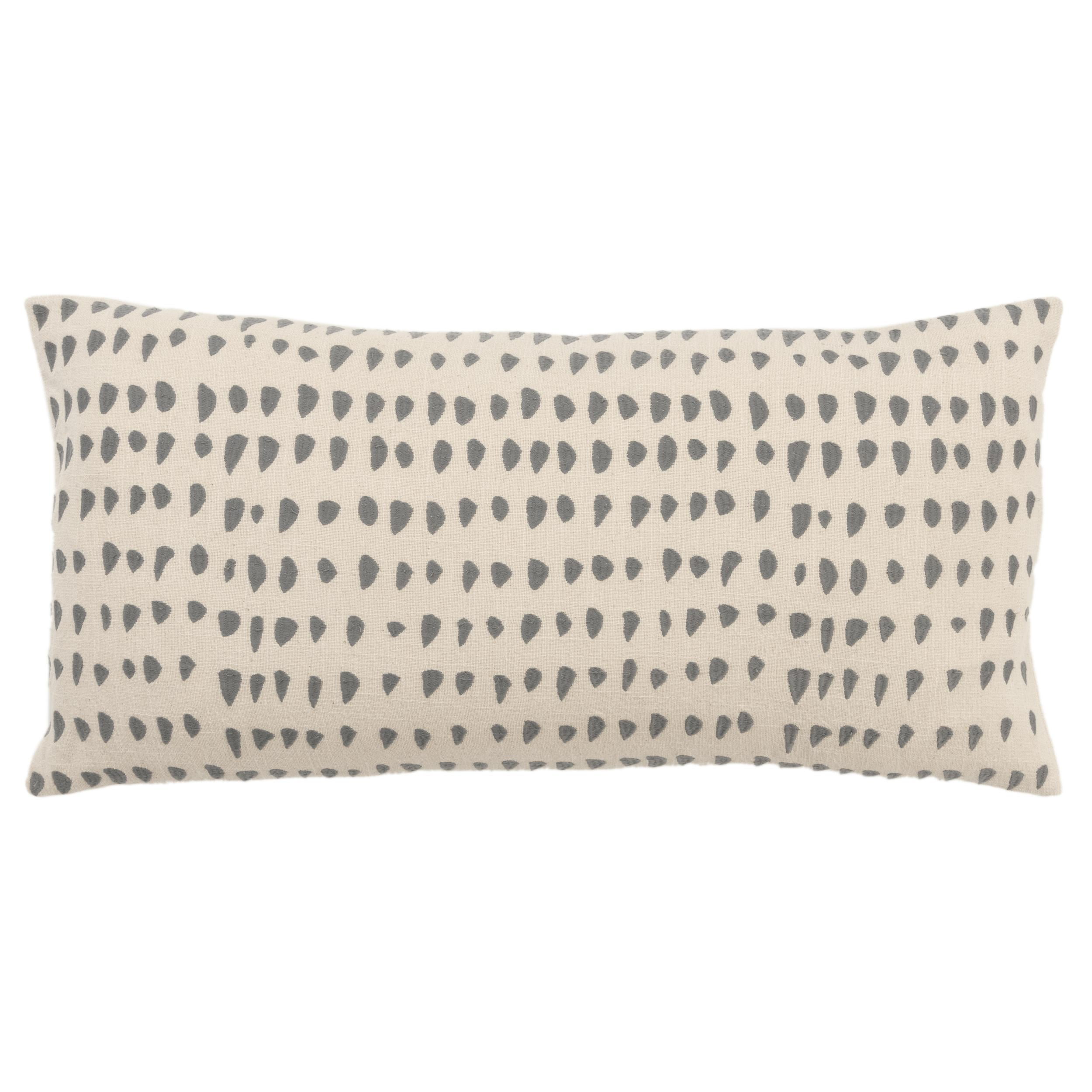 Gray and Natural Embroidered Cotton Lumbar Throw Pillow