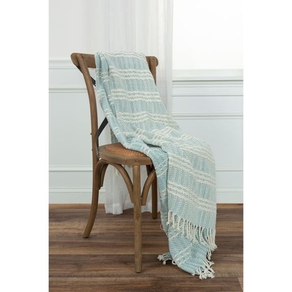 Rizzy Home Hand-made Modern Striped Throw Blanket Blue/Natural
