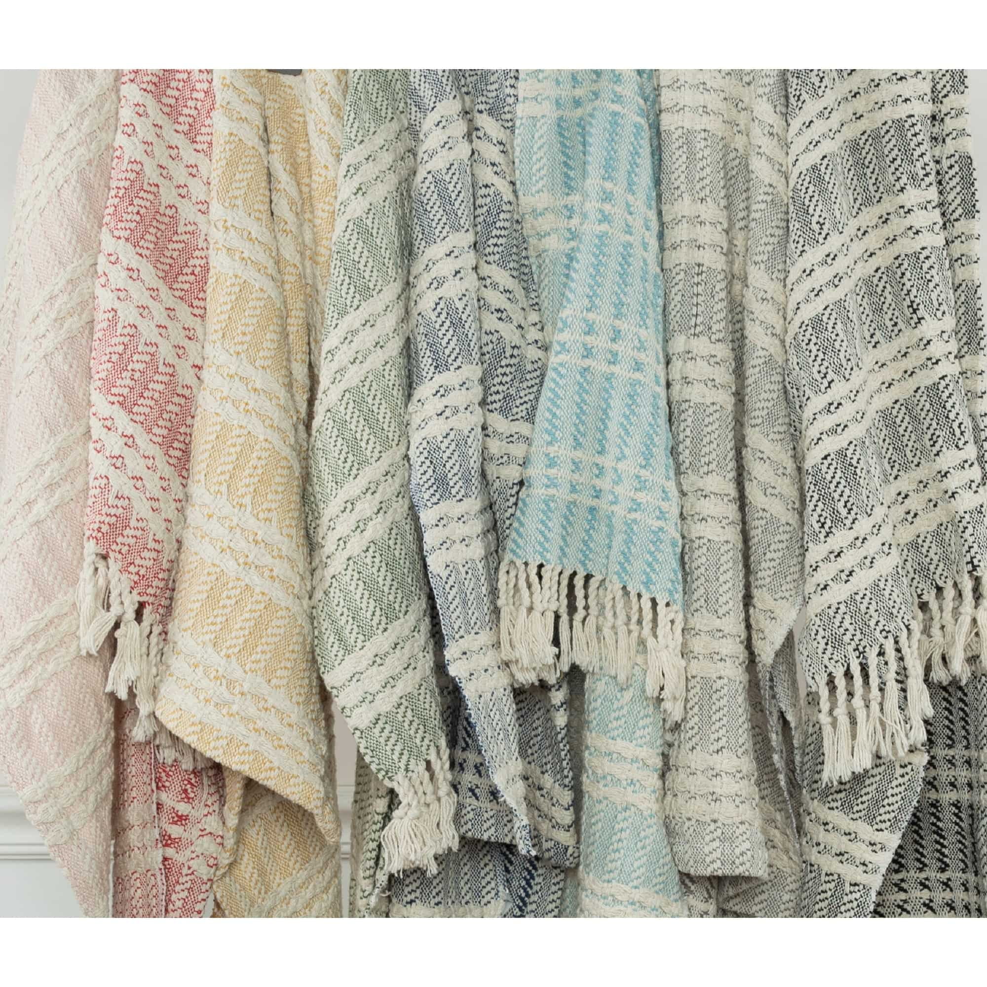Handcrafted Red and Natural Cotton Striped Throw Blanket