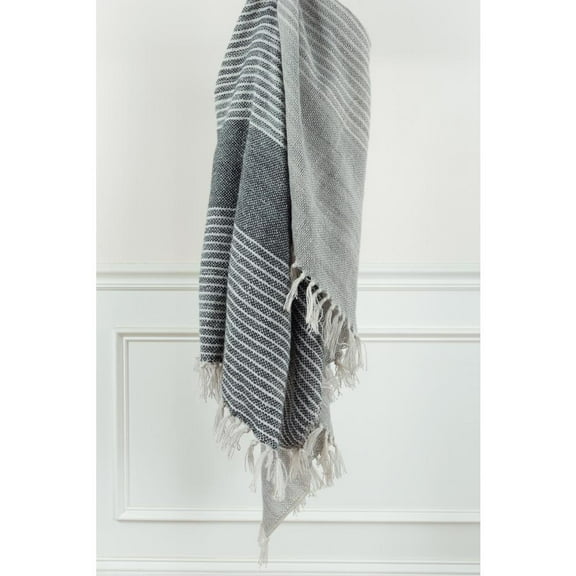 Rizzy Home  Hand-tied Striped Throw Blanket BLACK